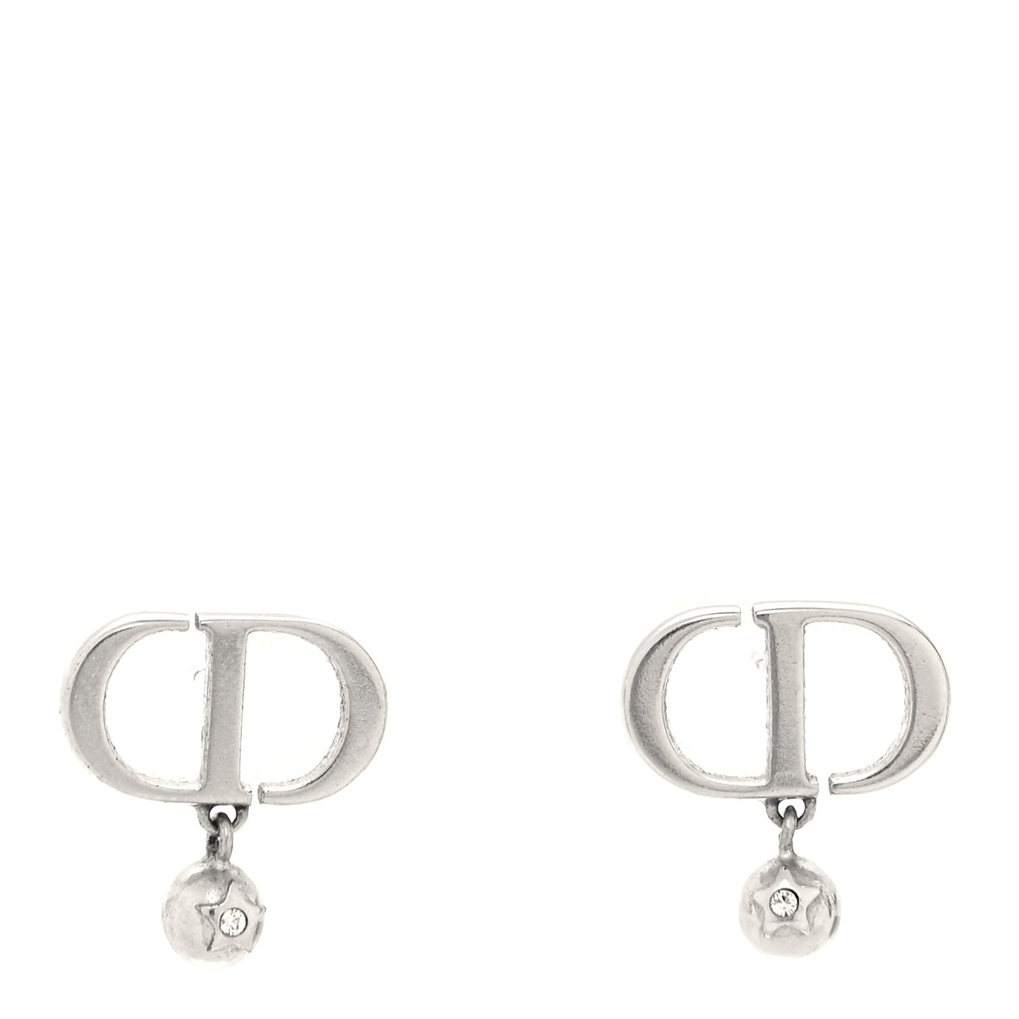 Metal Crystal CD Star Drop Earrings Silver