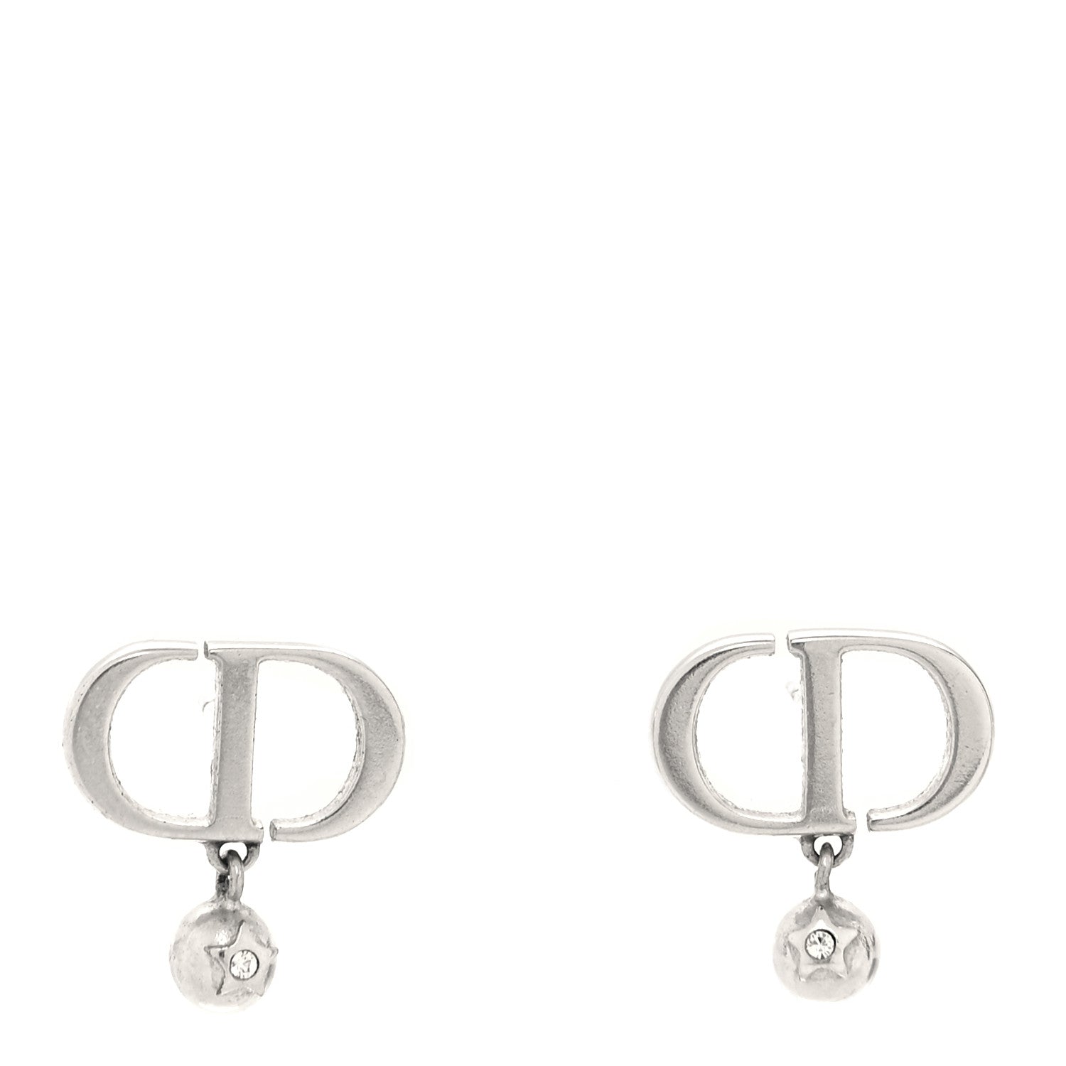 Christian Dior Metal Crystal CD Star Drop Earrings Silver 1 of 4