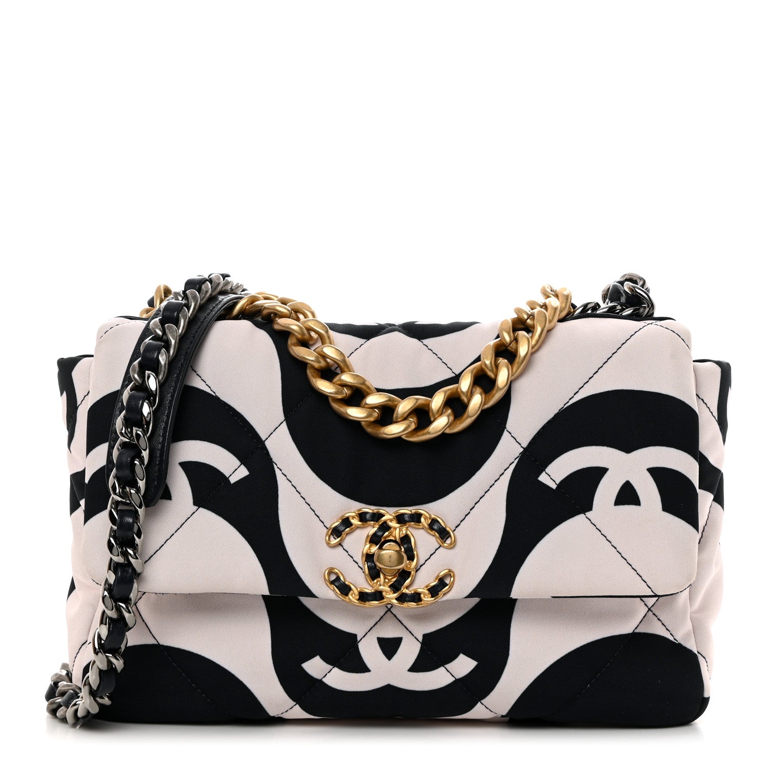 Chanel Fabric Printed Large Chanel 19 Flap Black Ecru 1 of 10
