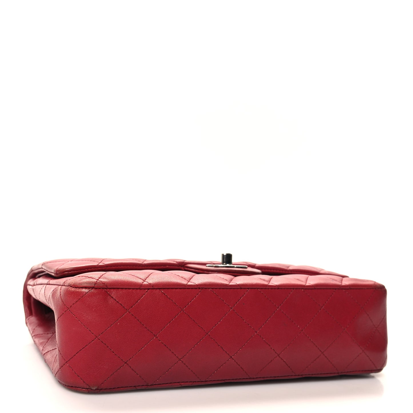 Glazed Lambskin Quilted Medium Double Flap Bijoux Chain Red
