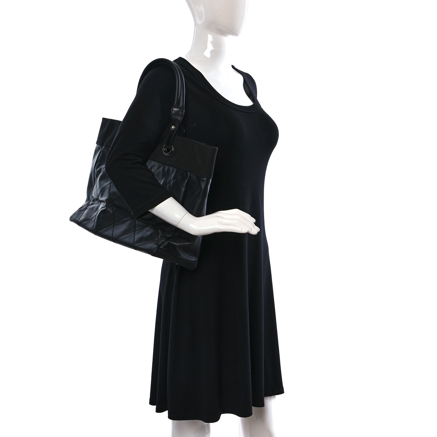 Chanel Coated Canvas Quilted Large Paris Biarritz Tote Black 2 of 9