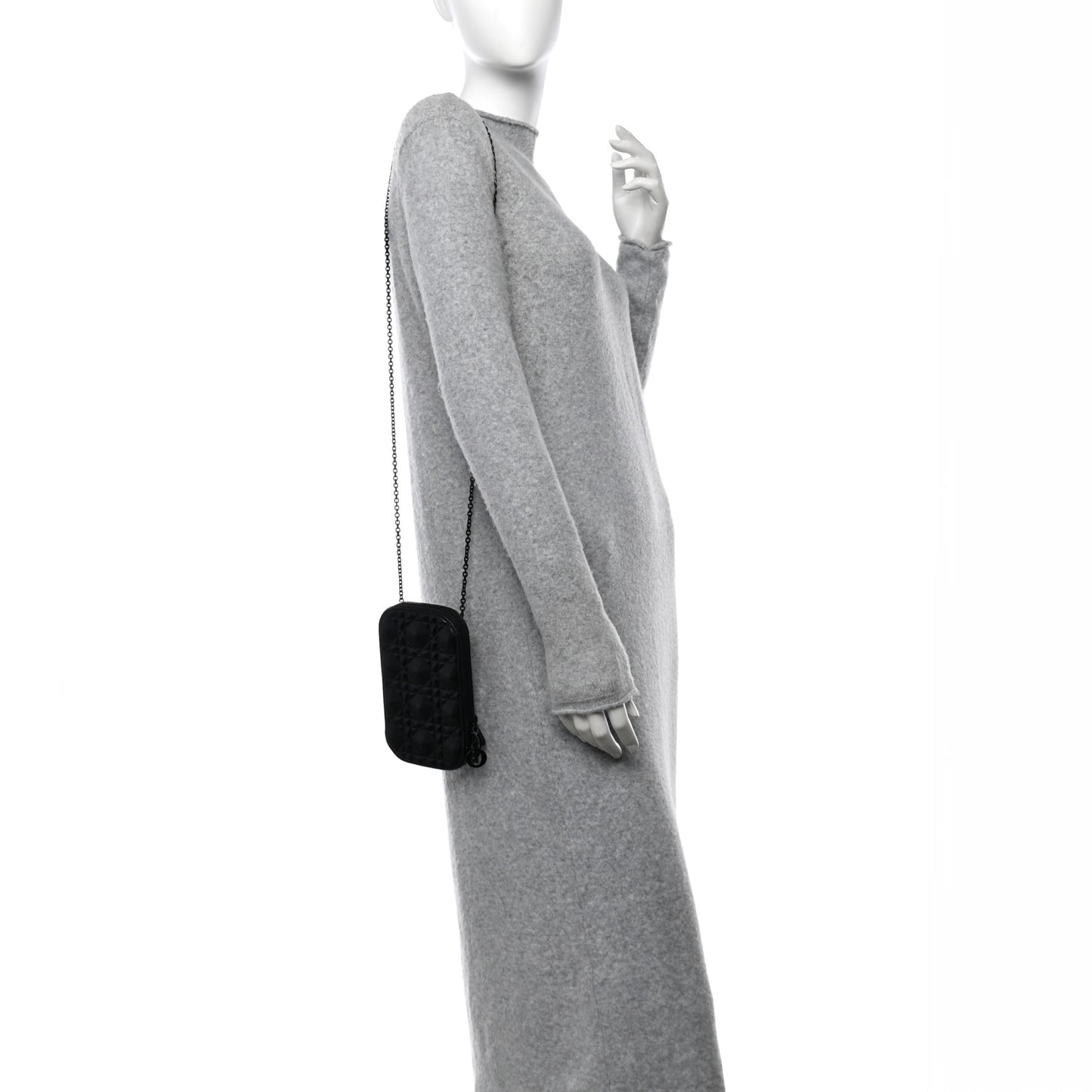 Calfskin Cannage Diamond Cannage Phone Holder Black