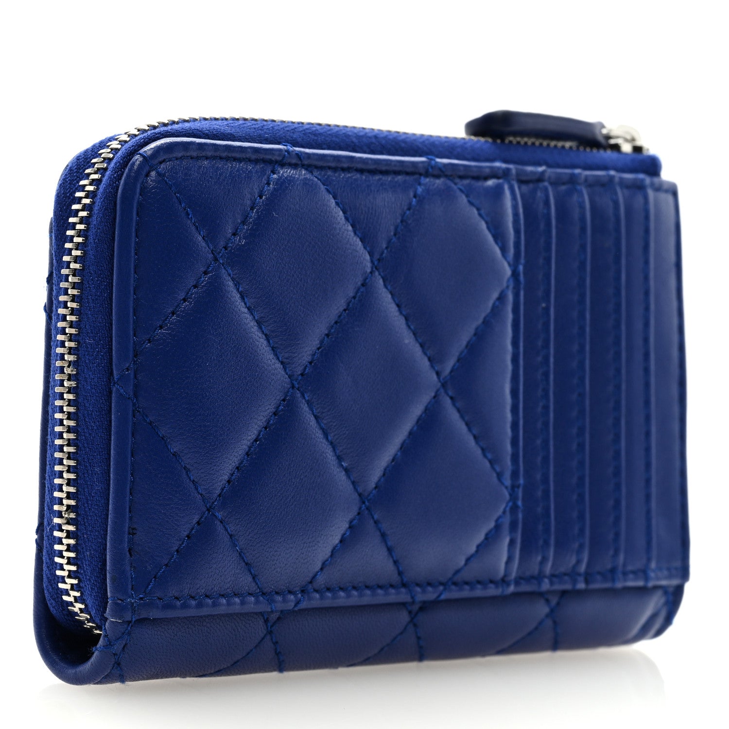 Chanel Lambskin Quilted Zip Card Holder Blue 3 of 7