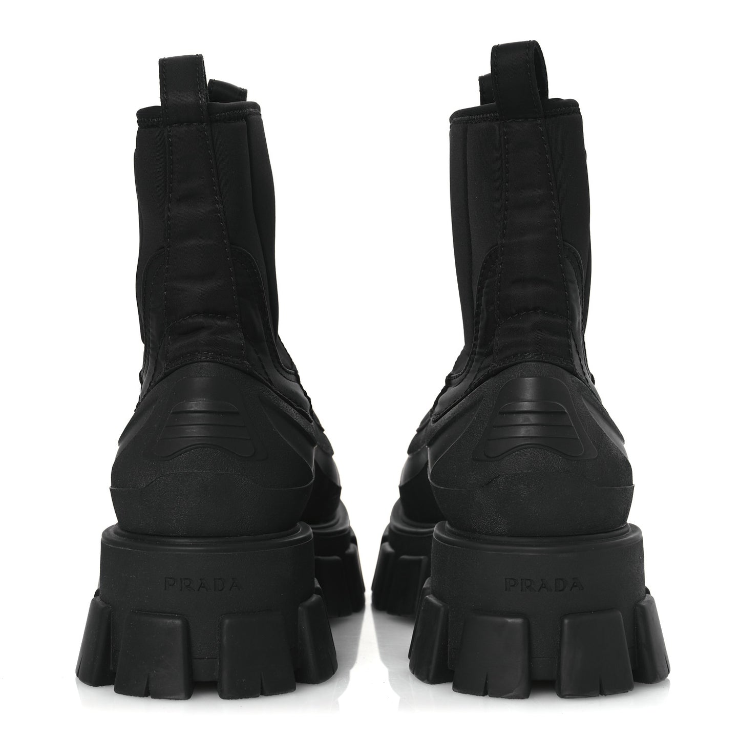 Re-Nylon Gabardine Rubber Triangle Logo Womens Monolith 55mm Ankle Boots 38 Black