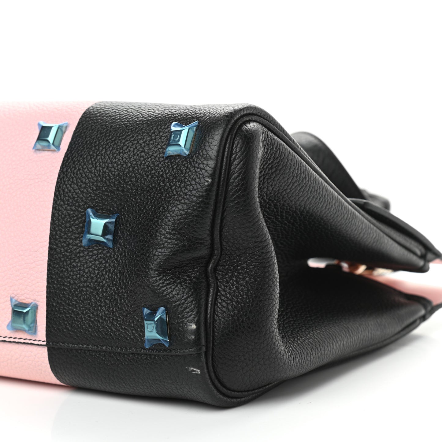 Calfskin Studio Top Handle Bag Black Pink