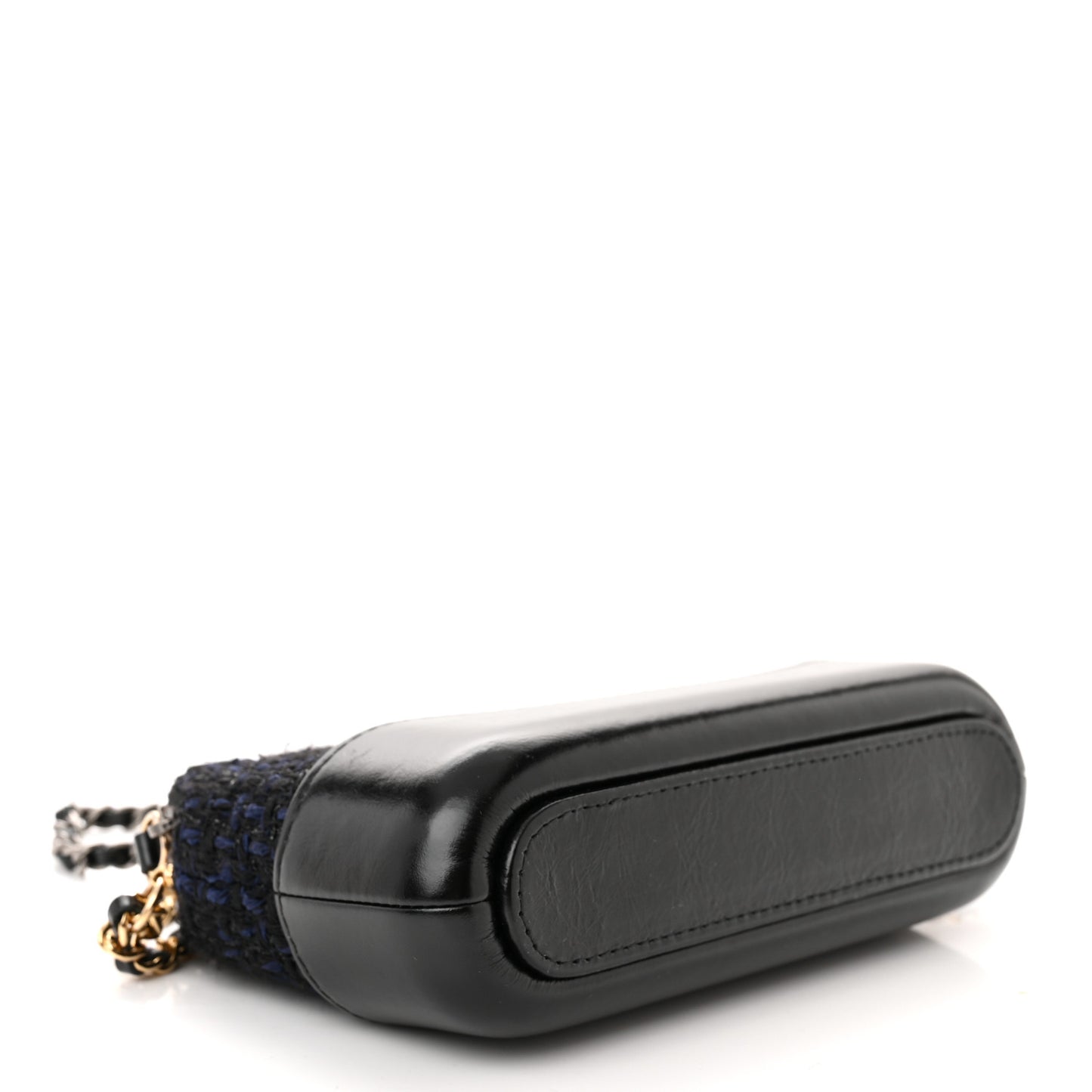 Tweed Aged Calfskin Quilted Small Gabrielle Clutch With Chain Black Blue