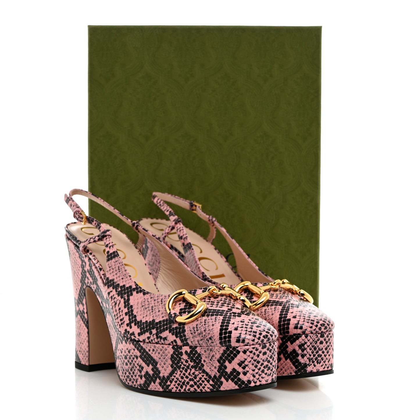 Calfskin Python Print Horsebit Platform 35/120mm Slingback Pumps 39 Wild Rose