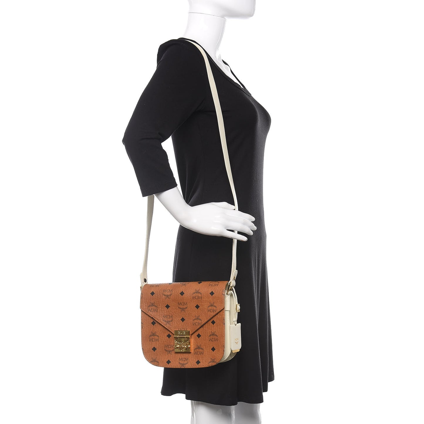 Visetos Calfskin Small Patricia Crossbody Bag Cognac White