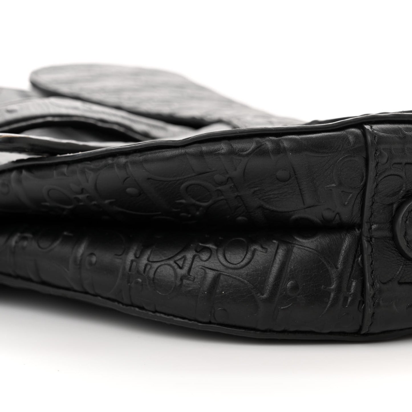 Calfskin Embossed Oblique Saddle Bag Black