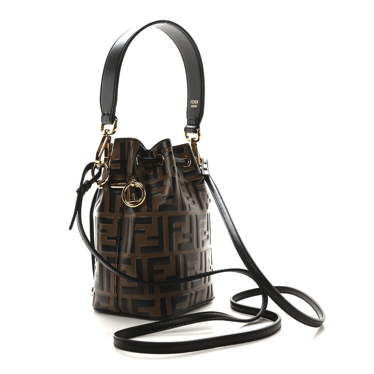 Vitello Liberty F is Fendi Bi-Color FF 1974 Embossed Mini Mon Tresor Bucket Bag Maya Black