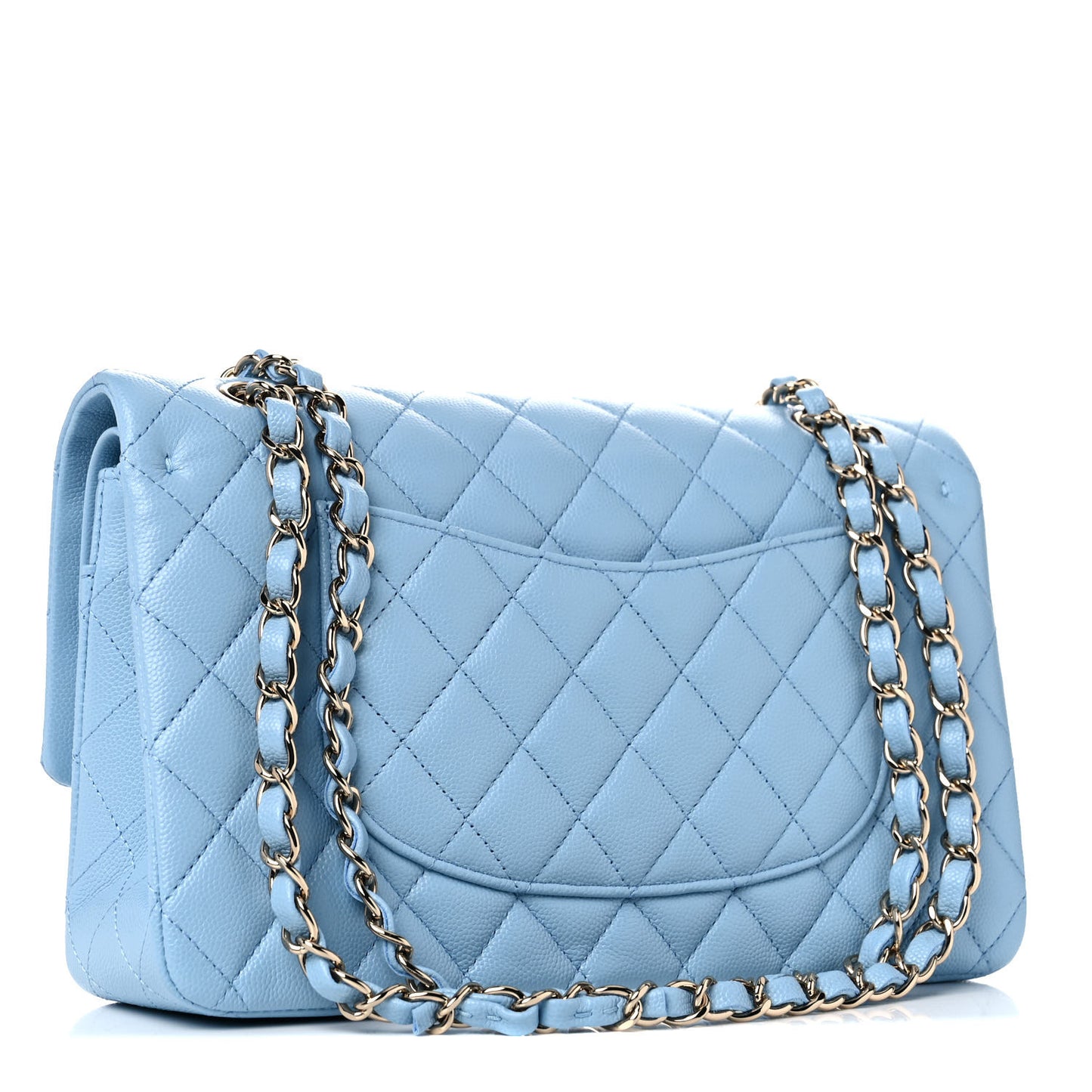 Caviar Quilted Medium Double Flap Light Blue