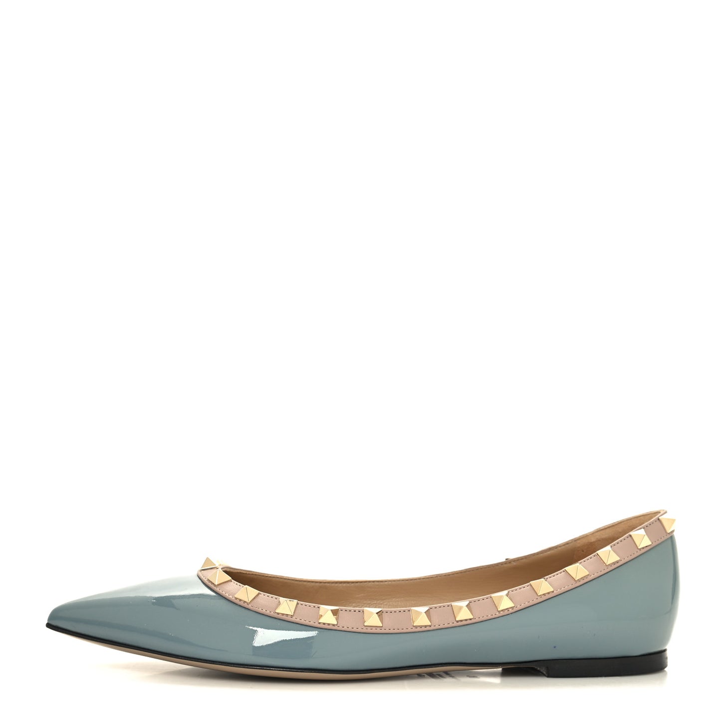 Patent Calfskin Rockstud Ballerina Flats 39 Grey Poudre