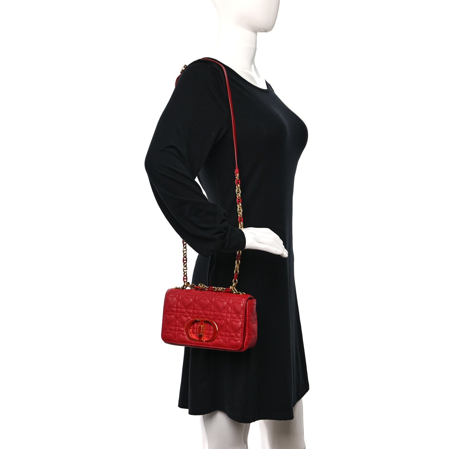 Calfskin Cannage Dioramour Small Caro Bag Bright Red