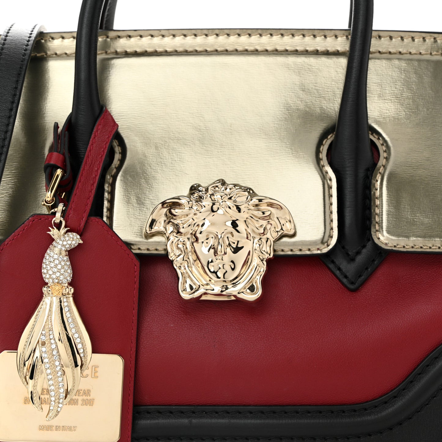 Metallic Grained Calfskin Medium Palazzo Empire Bag Gold Red Black