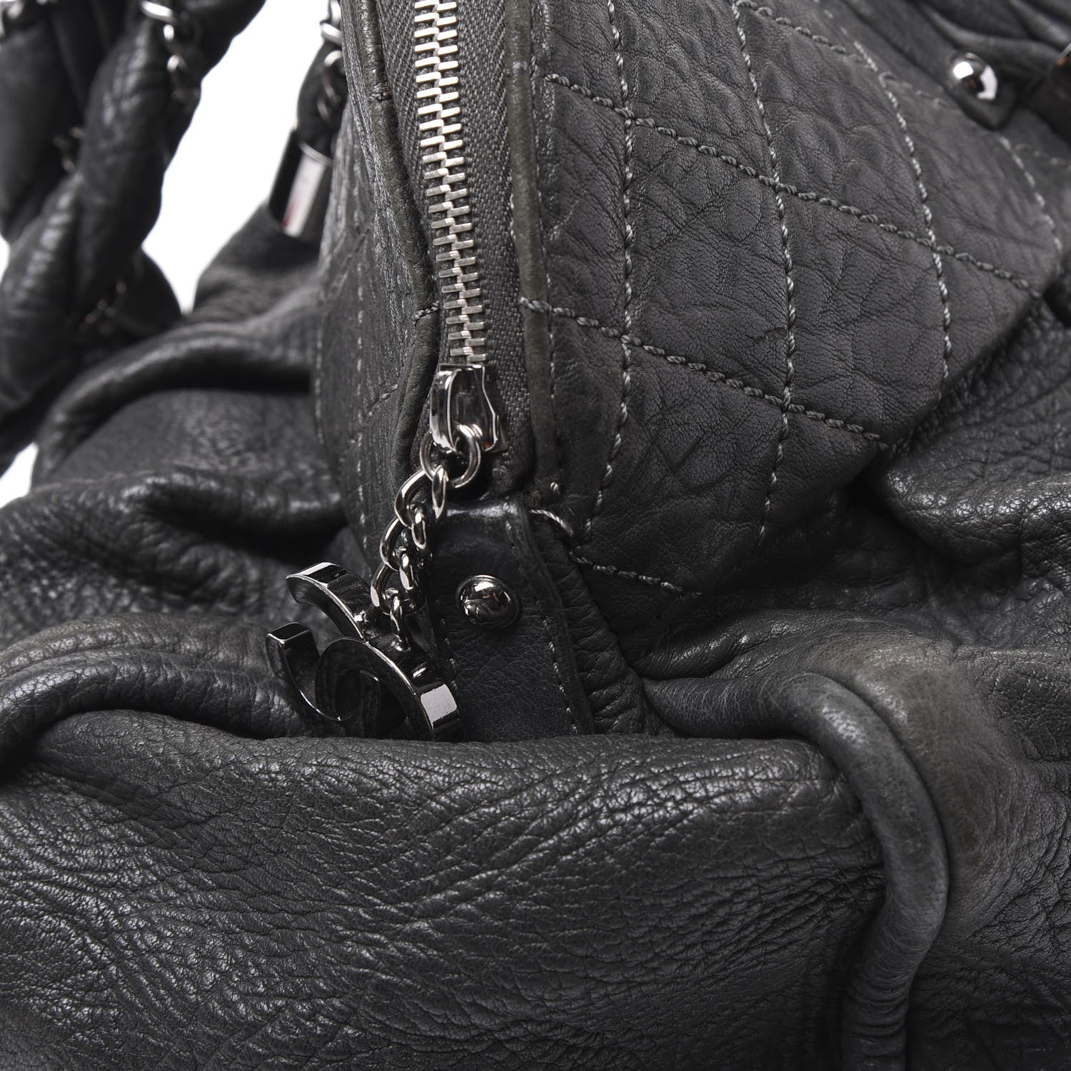 Chanel Distressed Lambskin Large Lady Braid Satchel Dark Grey 8 of 8