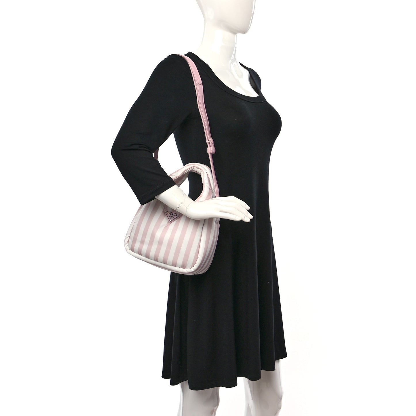 Re-Nylon Soft Padded Striped Small Double Handled Shoulder Bag Alabastro