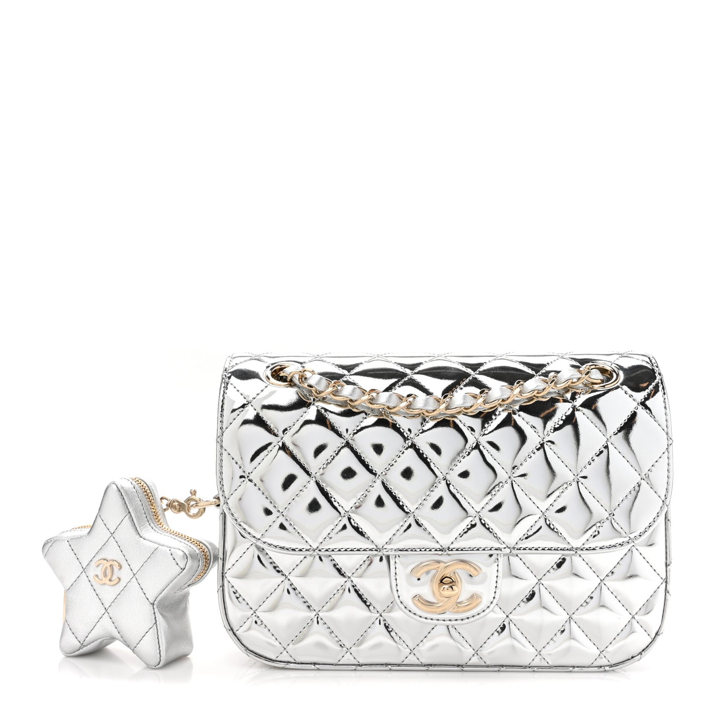 Mirror Calfskin Metallic Calfskin Medium Hollywood Boulevard Flap With Star Coin Purse Silvery
