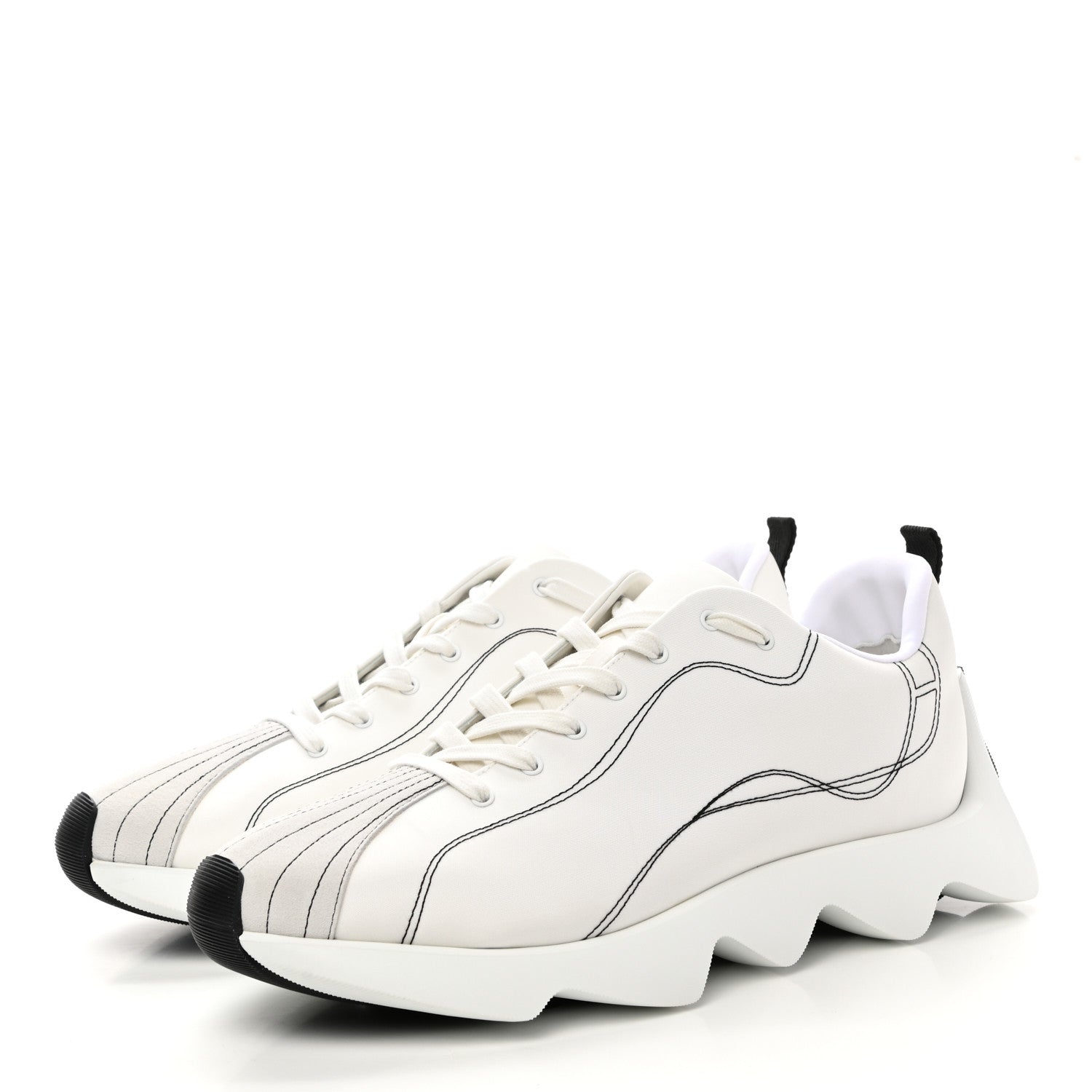 Hermes Technical Canvas Goatskin Mens Envol Sneakers 45 White Casse 3 of 9