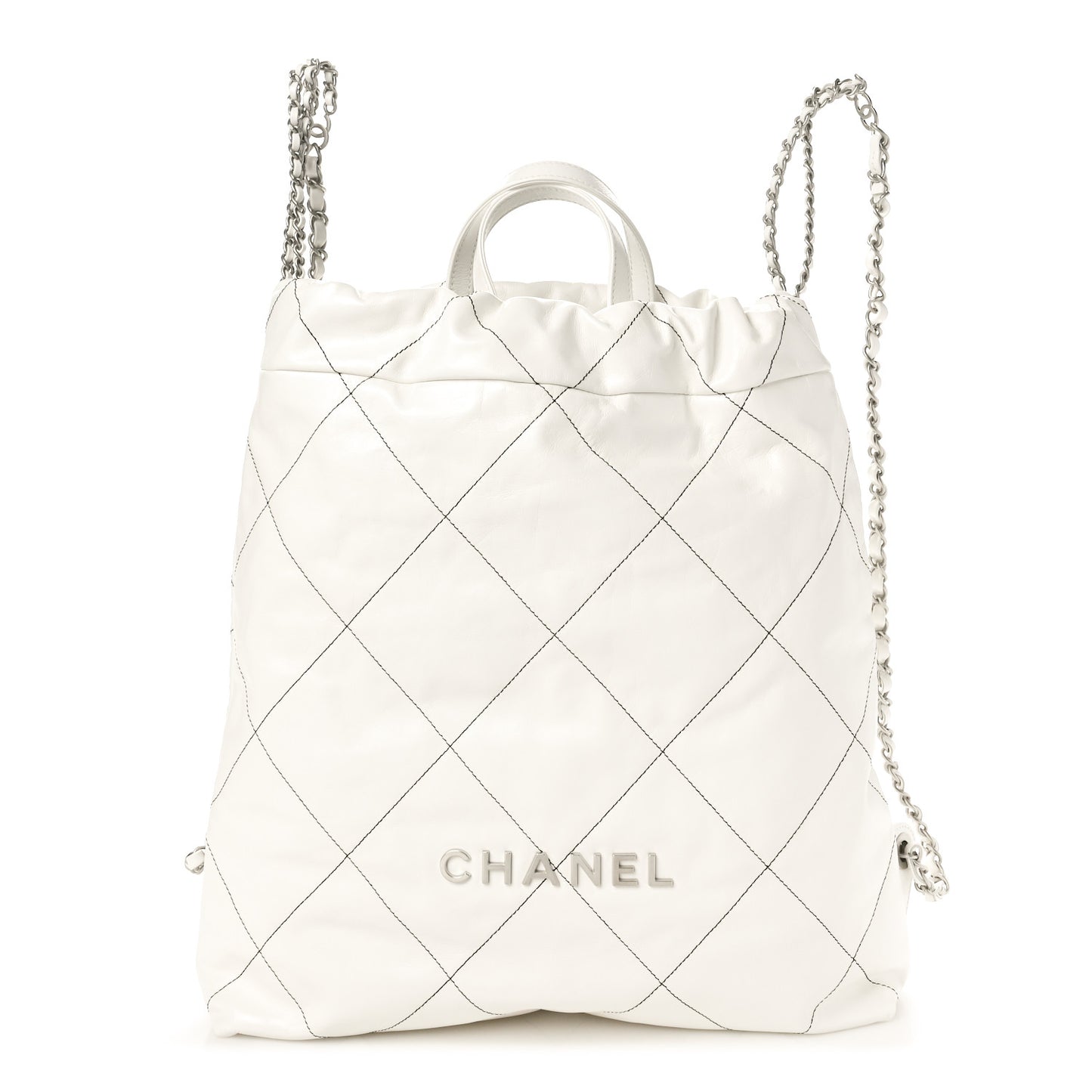 Shiny Calfskin Quilted Chanel 22 Backpack White Black