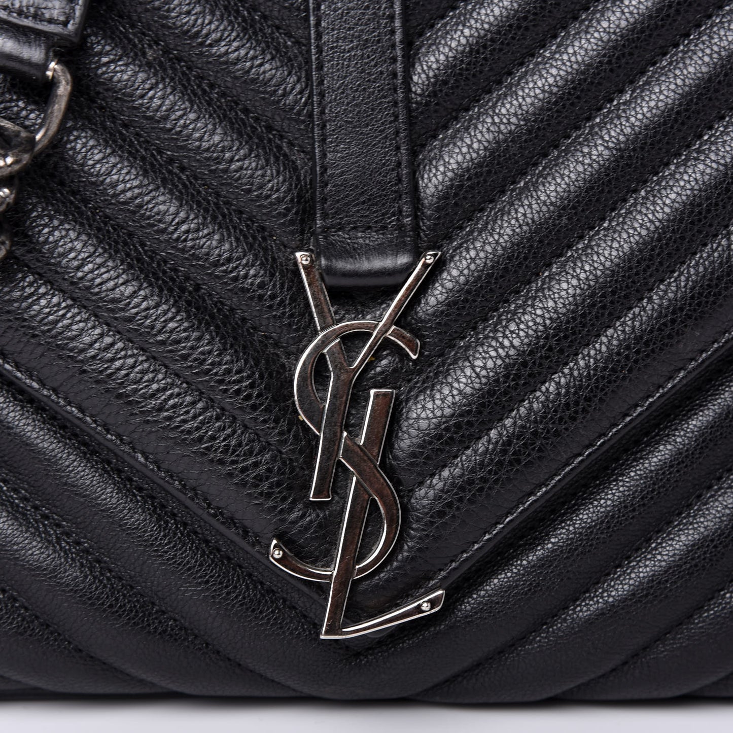 Sheepskin Matelasse Chevron Monogram Large College Satchel Black