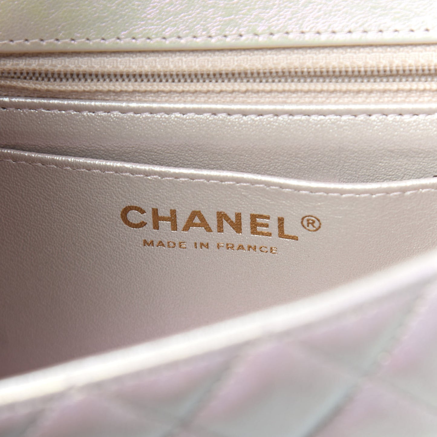 Iridescent Lambskin Quilted Mini Rectangular Flap Ivory