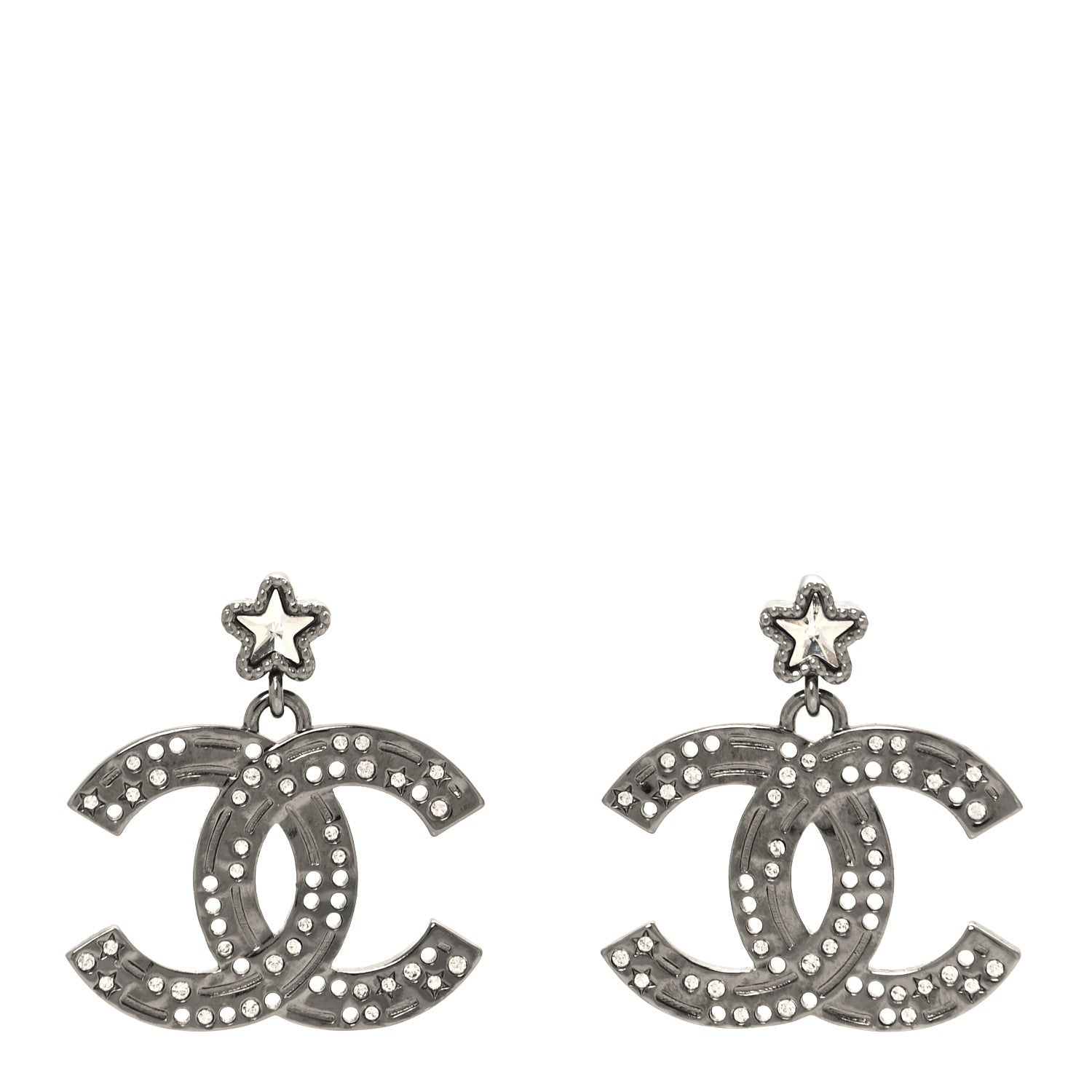 Chanel Ruthenium Crystal Star CC Drop Earrings 1 of 5