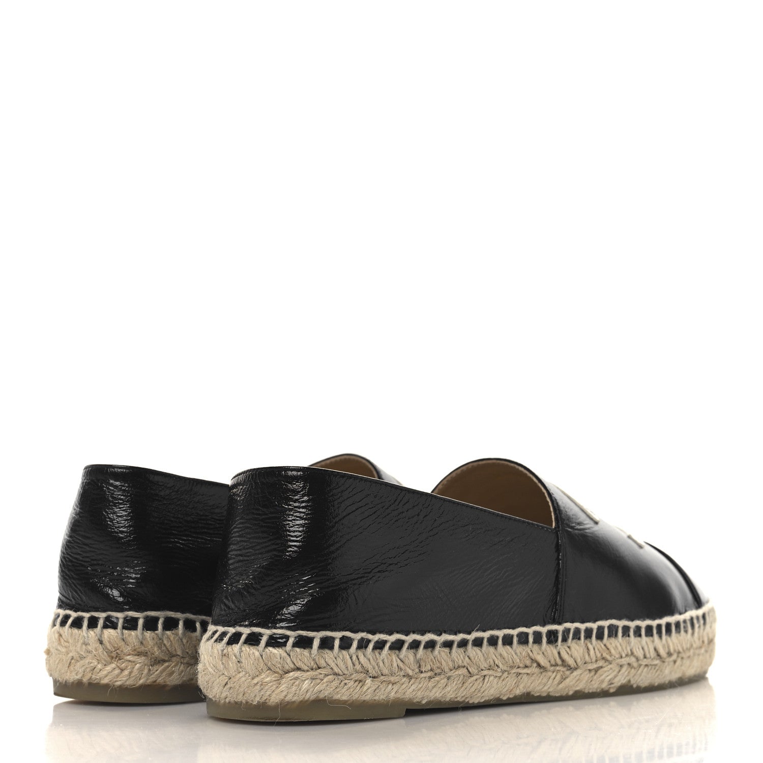 Chanel Patent Calfskin Metallic Goatskin CC Espadrilles 40 Black Silver 5 of 11