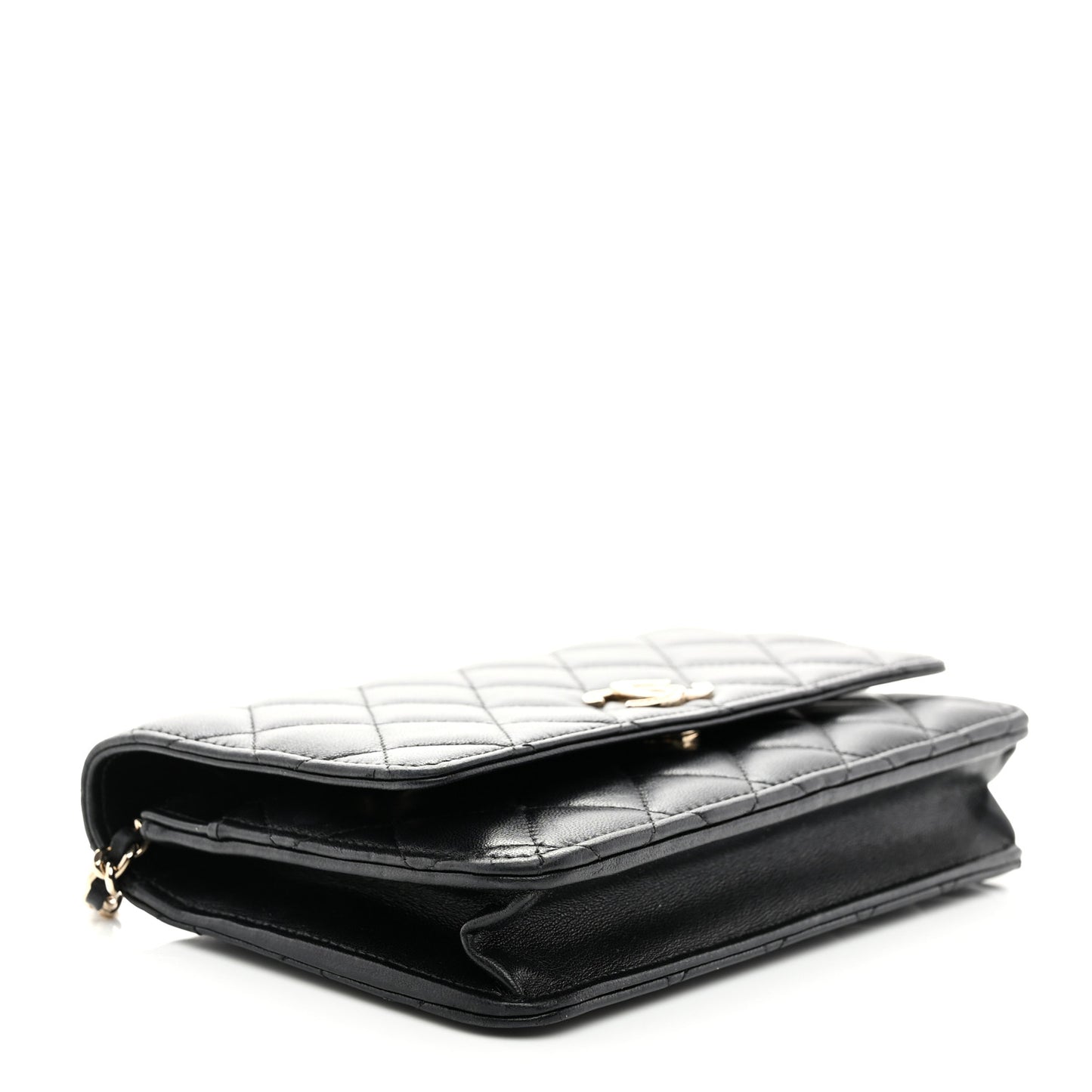 Lambskin Quilted Crystal CC Wallet On Chain WOC Black
