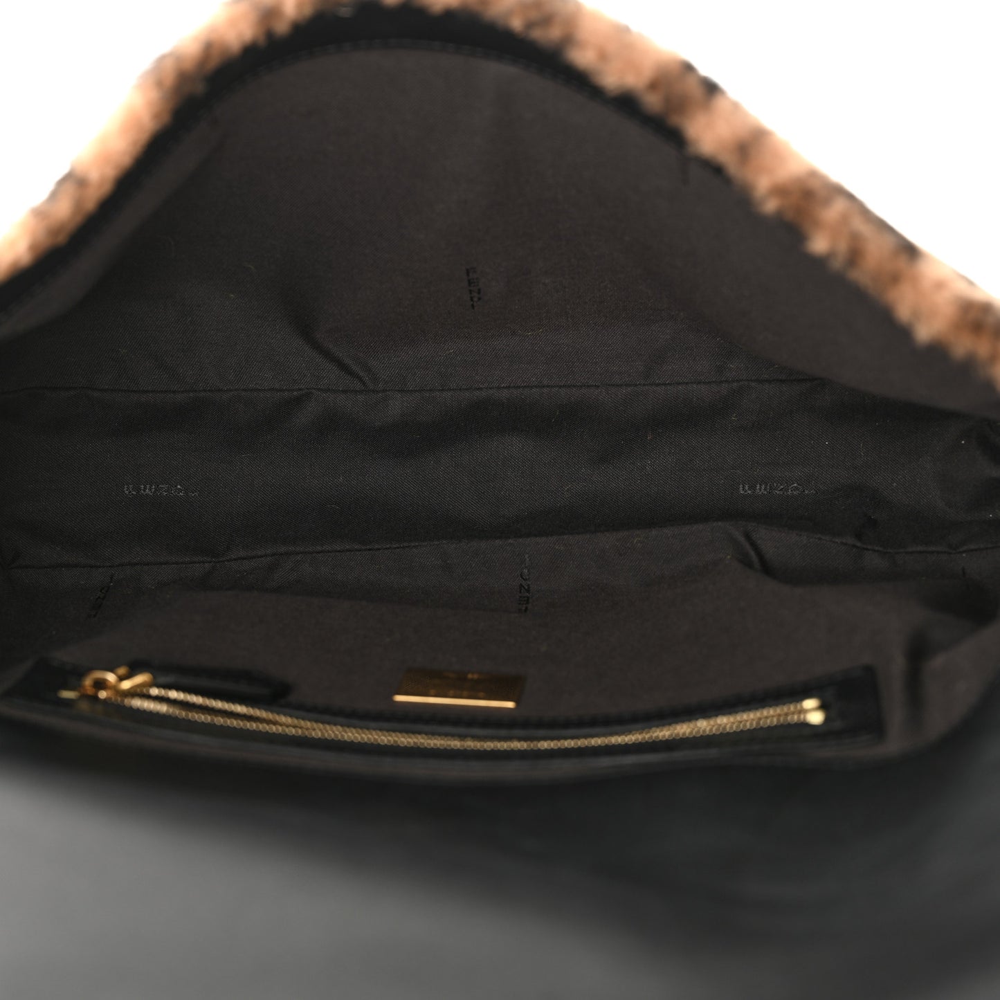 Shearling Vitello Dolce Macro FF 1974 Large Baguette Tobacco Black