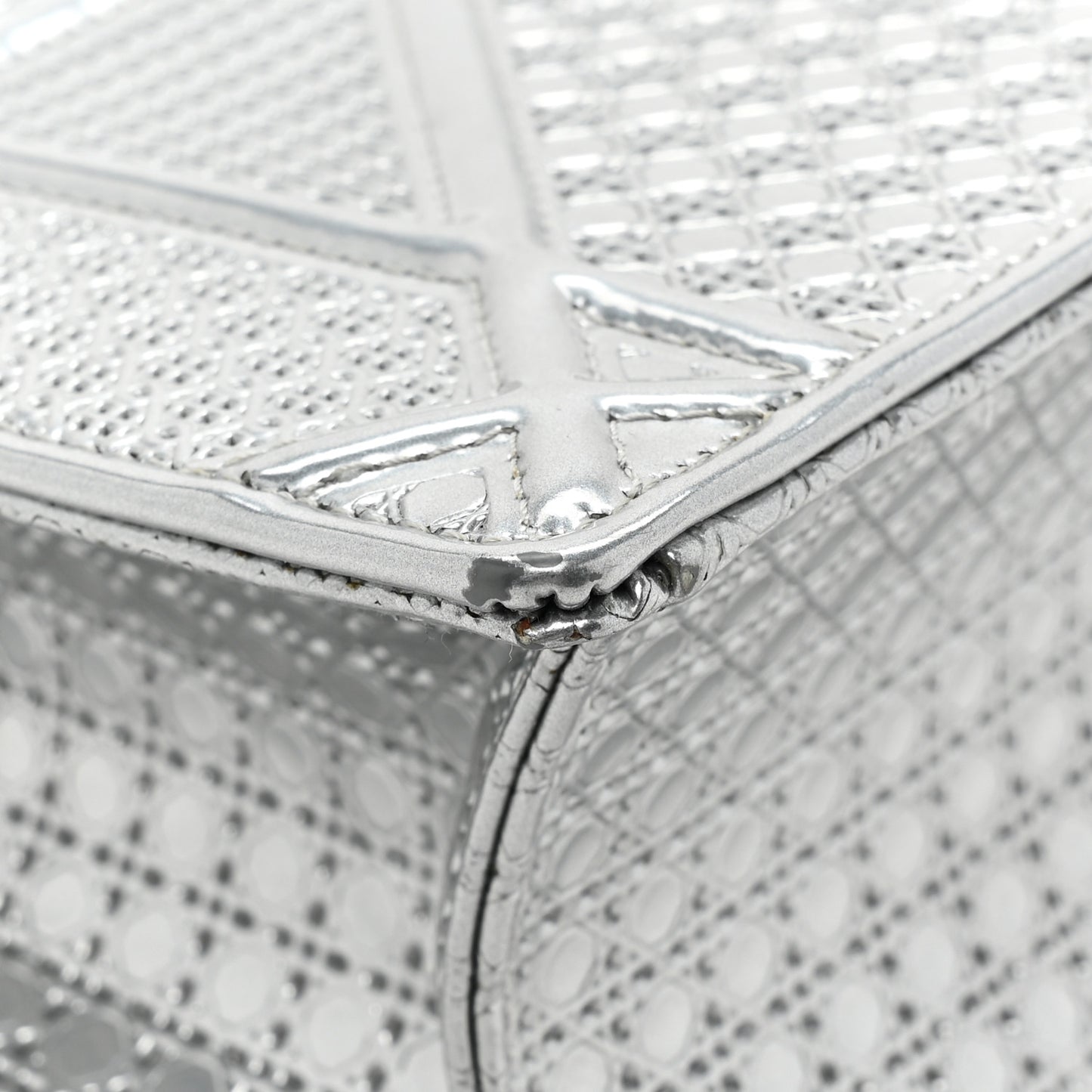 Metallic Patent Micro-Cannage Medium Diorama Flap Bag Silver