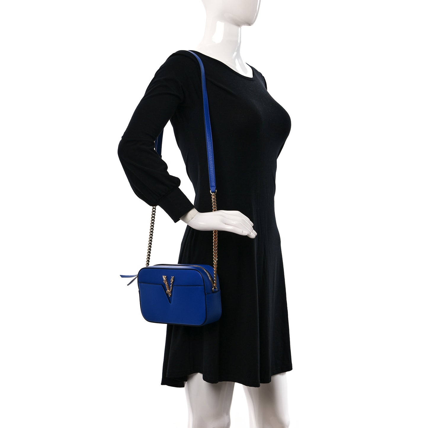 Grainy Calfskin Small Virtus Camera Bag Blue