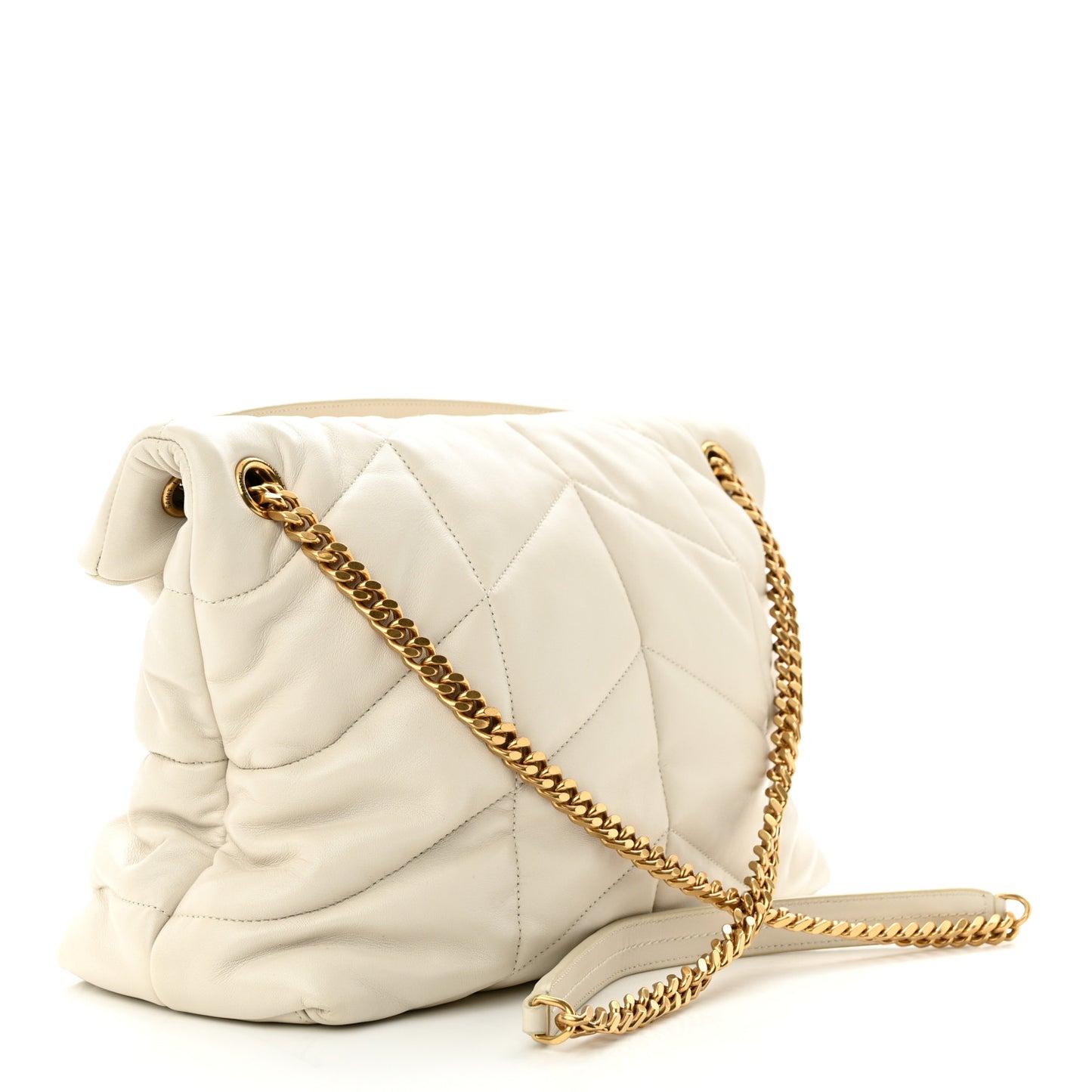 SAINT LAURENT Lambskin Quilted Medium Loulou Puffer Monogram Chain Satchel Crema Soft