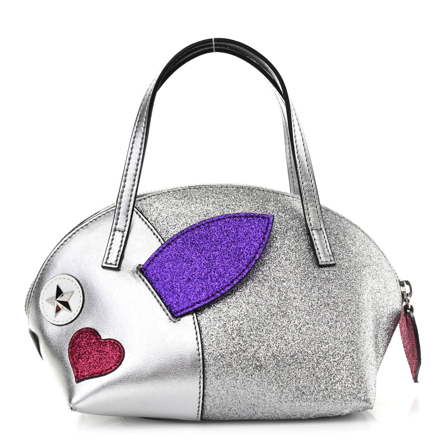 Metallic Calfskin Glitter Childrens Rabbit Top Handle Bag Silver