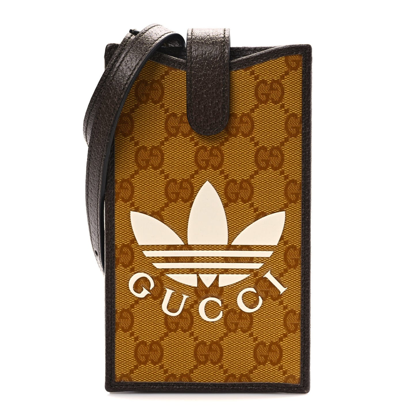 X ADIDAS Crystal Vintage Monogram Textured Dollar Calfskin Trefoil Logo Phone Crossbody Bag Mid Natural Nut Off White New Acero