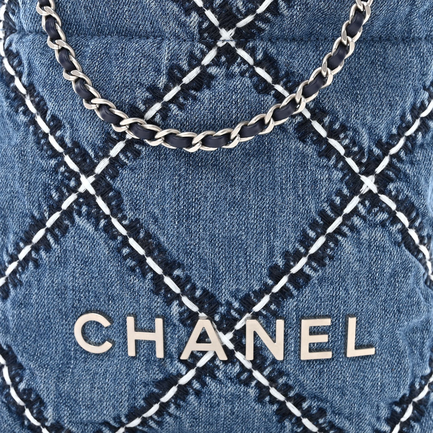 Denim Stitched Quilted Mini Chanel 22 Blue