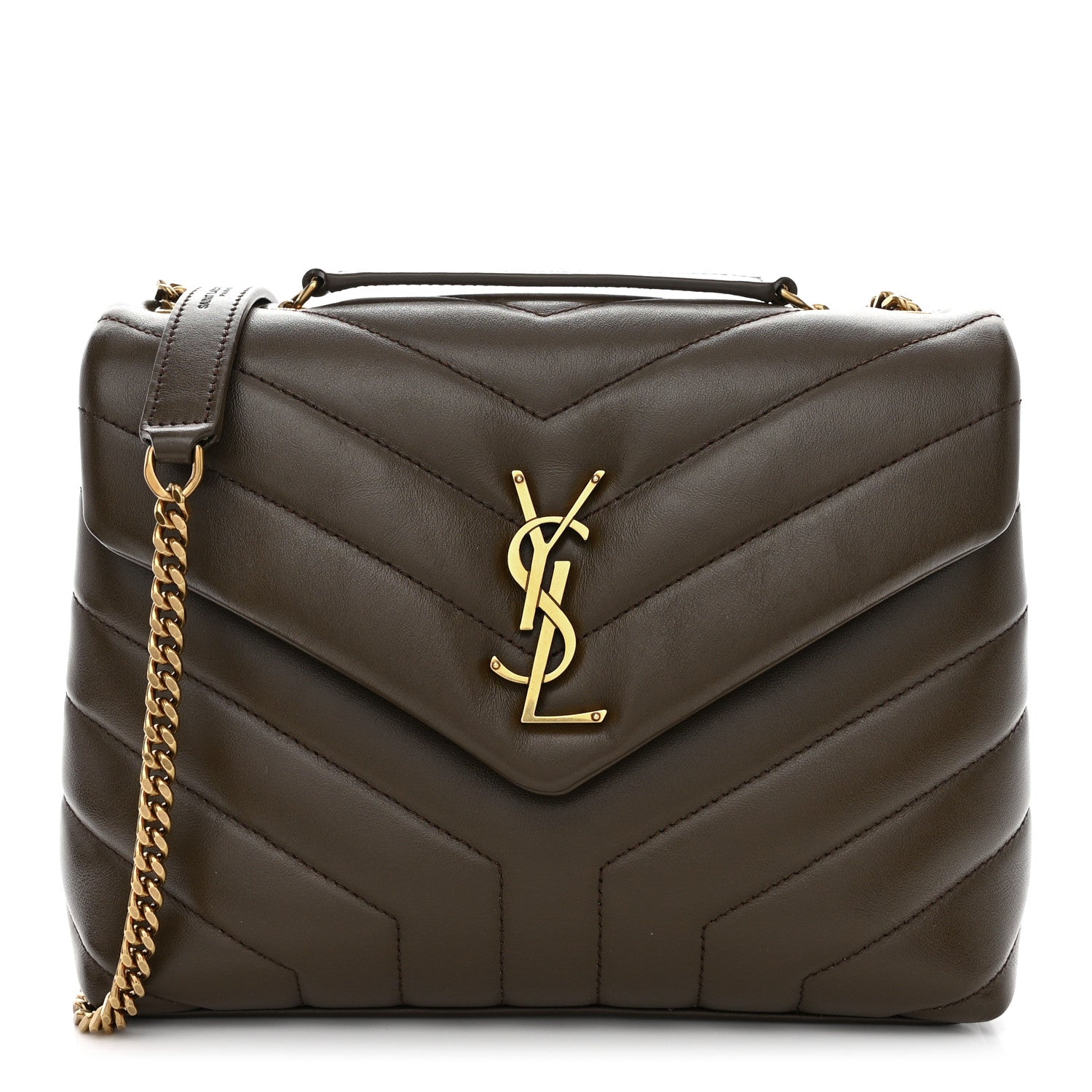 Saint Laurent SAINT LAURENT Calfskin Y Quilted Monogram Small Loulou Chain Satchel Soil Brown 1 of 10