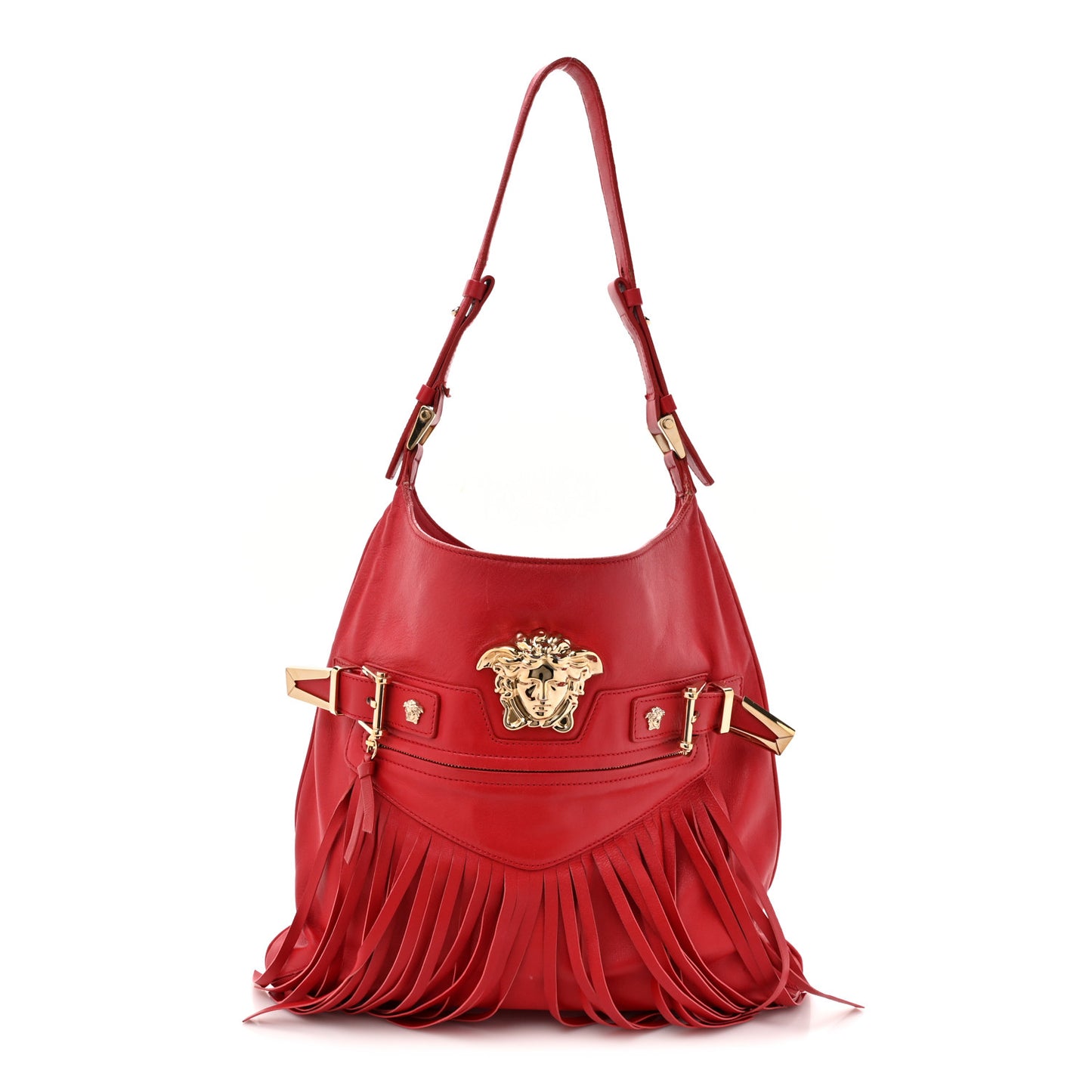 Calfskin Palazzo Fringe Shoulder Bag Red