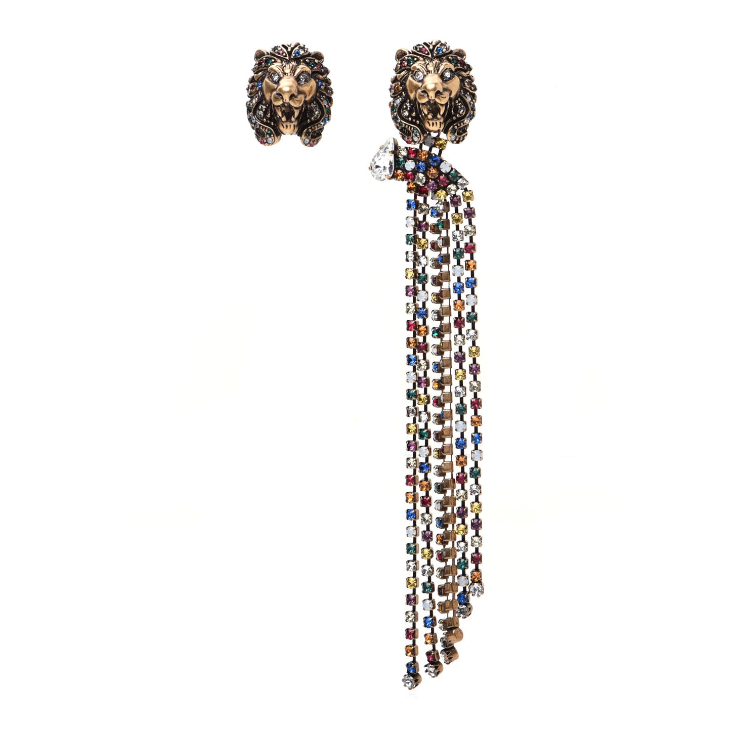 Metal Crystal Asymmetric Lion Head Earrings Multicolor