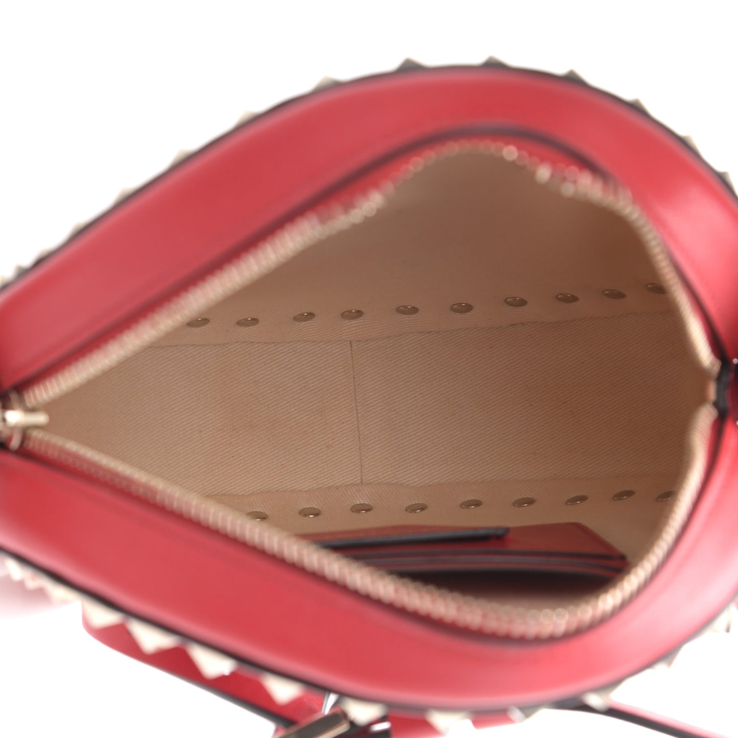 Calfskin Rockstud Round Crossbody Bag Rouge Pur