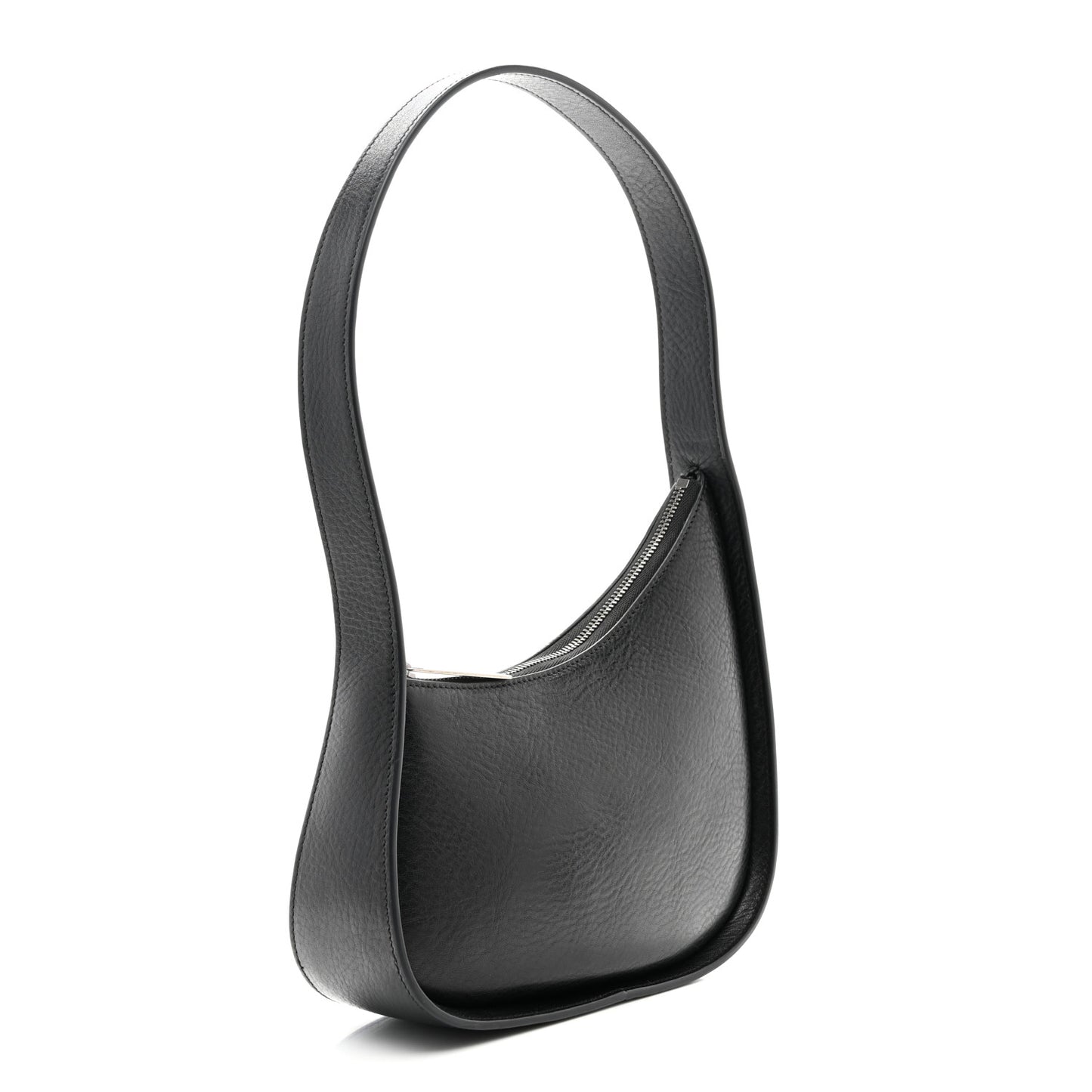 Grained Calfskin Half Moon Shoulder Bag Black