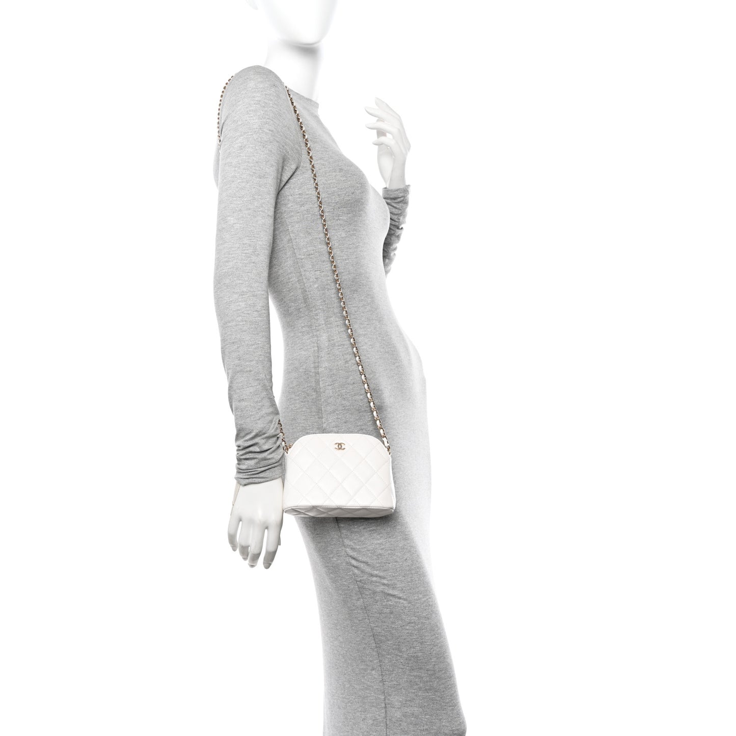 Caviar Quilted Classic Clutch With Chain White