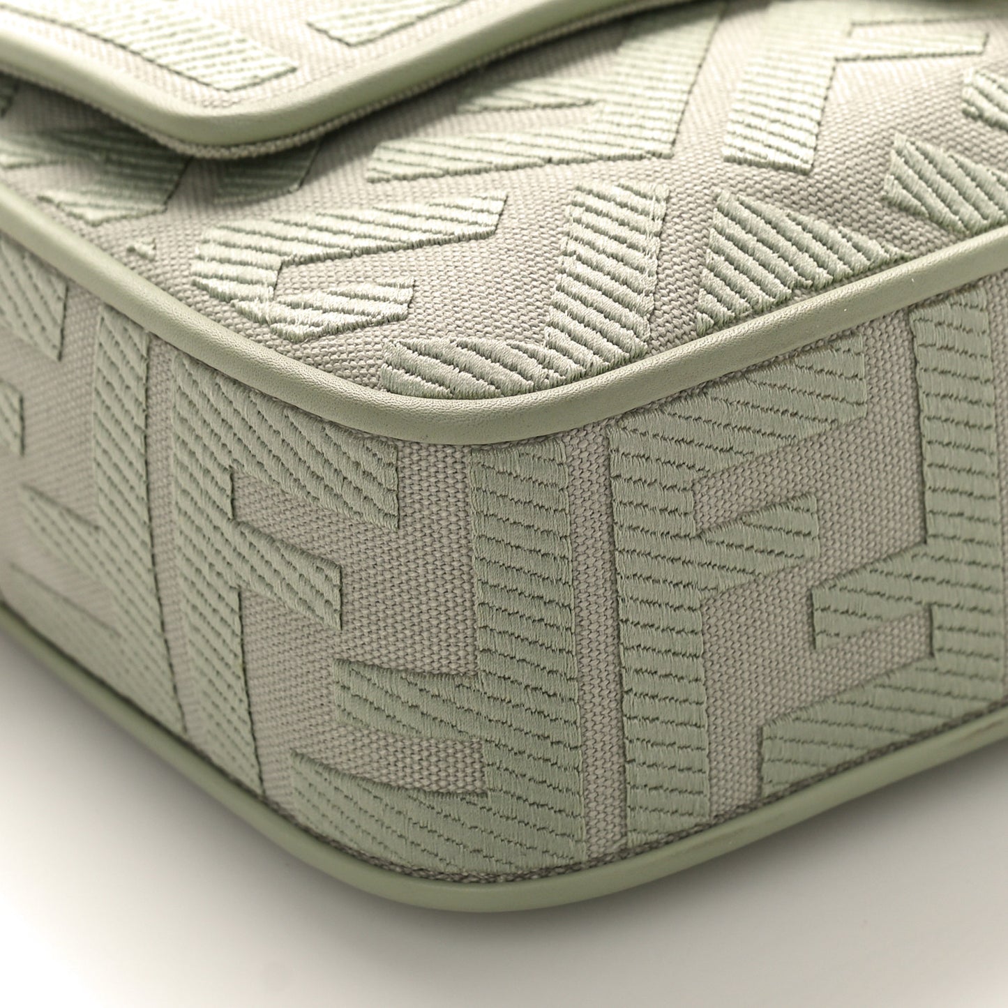 Canvas Vitello King FF Embroidered Baguette Green Tea
