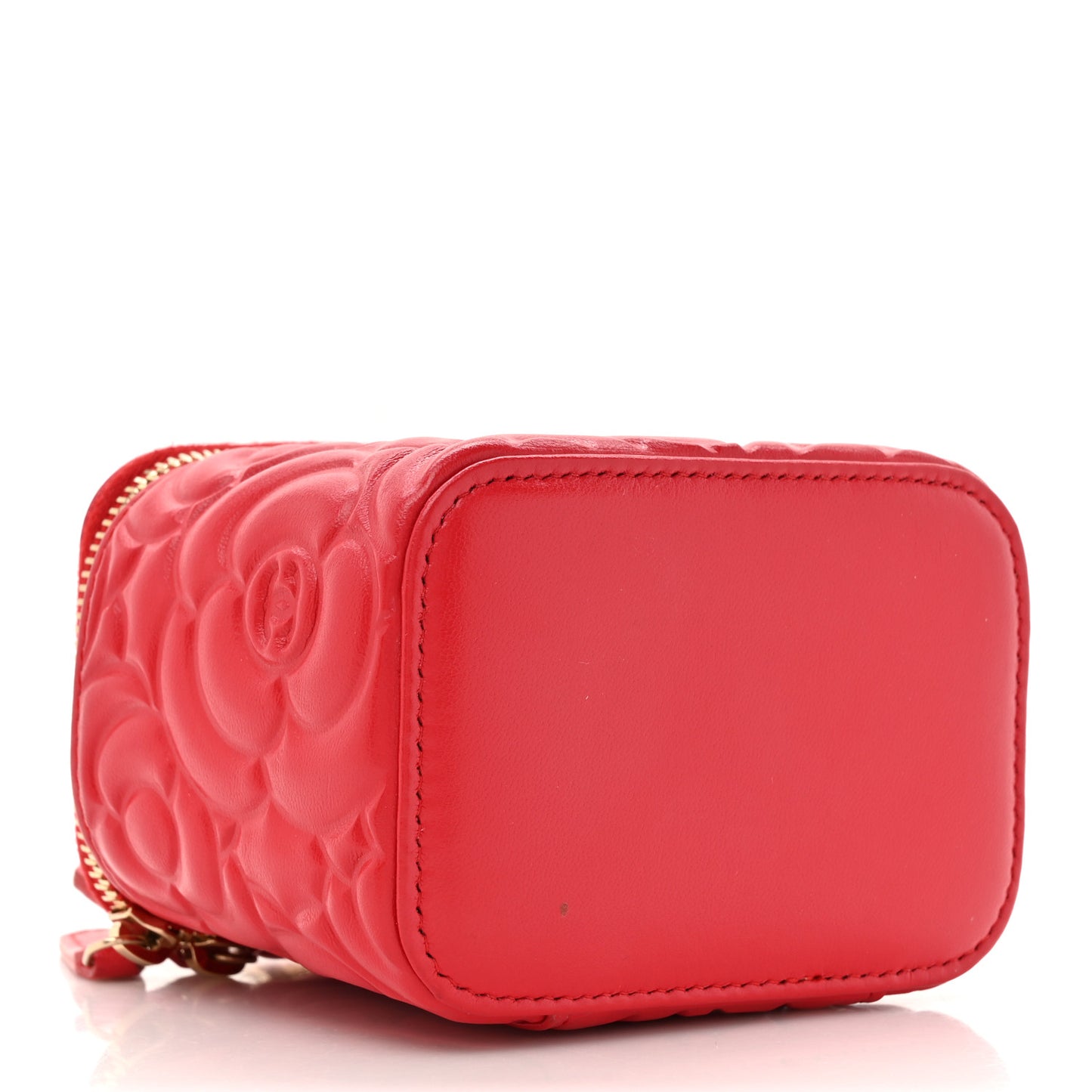 Lambskin Camellia Embossed Mini Vanity Case With Chain Red