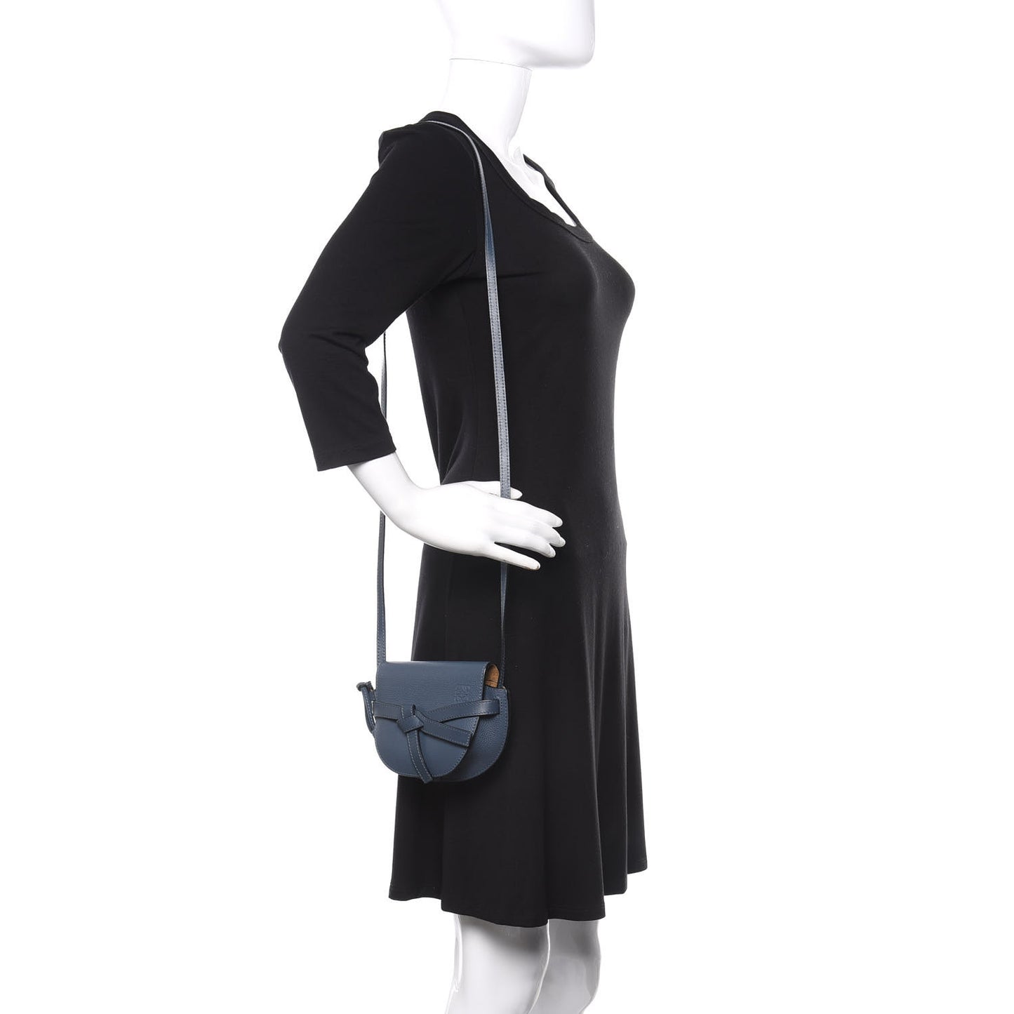 Grained Calfskin Mini Gate Crossbody Bag Steel Blue