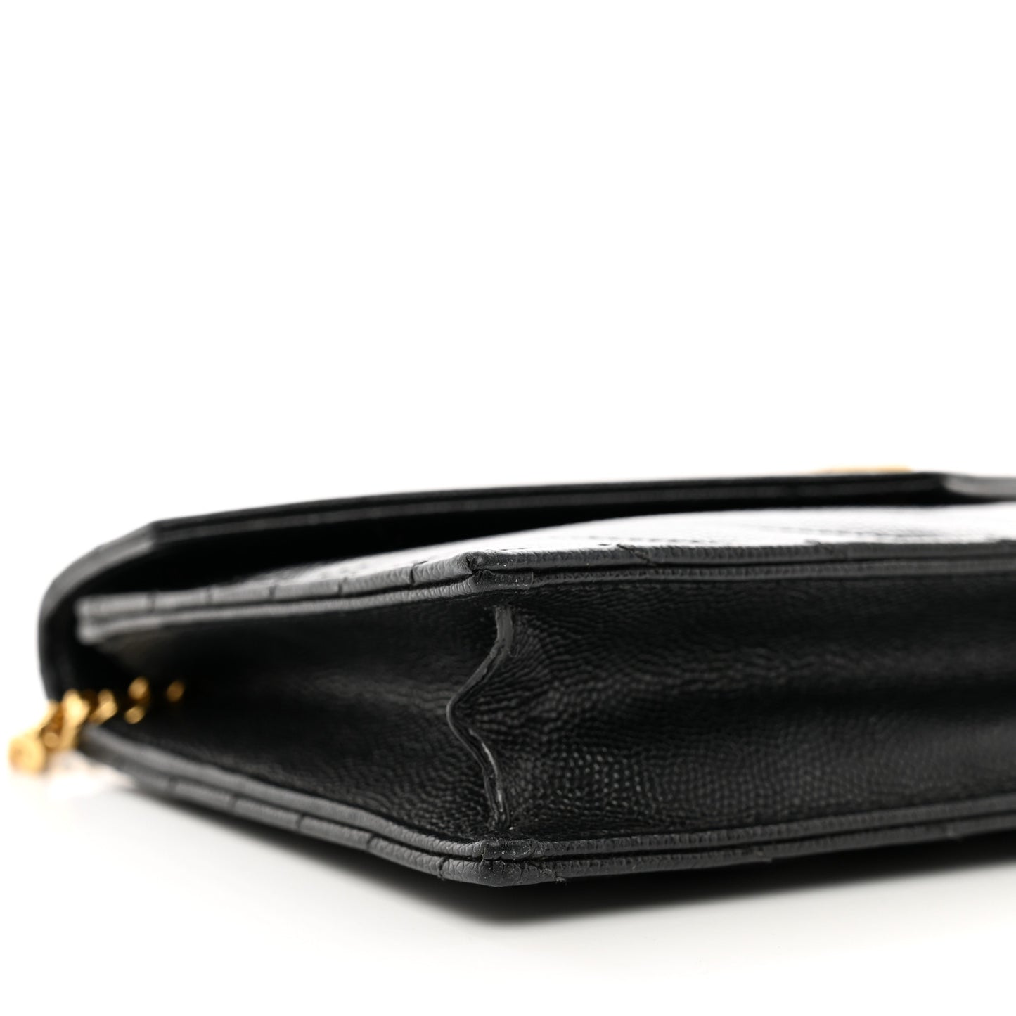 Grain De Poudre Matelasse Chevron Monogram Envelope Chain Wallet Black