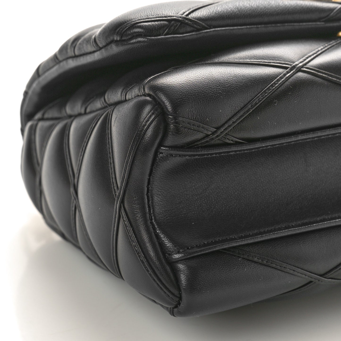 Lambskin Malletage Top Handle GO-14 MM Bleu Marine