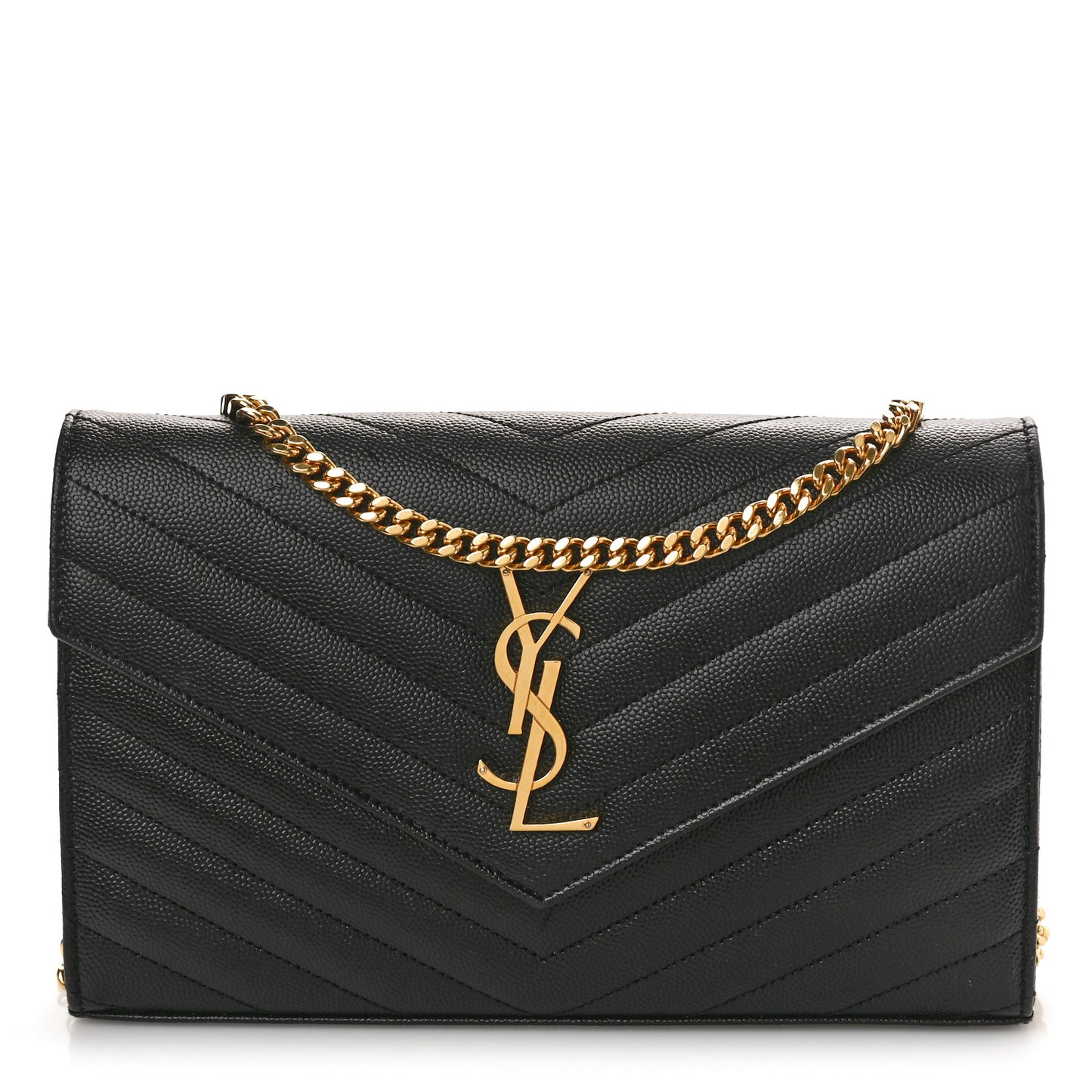Grain De Poudre Matelasse Chevron Monogram Chain Wallet Black