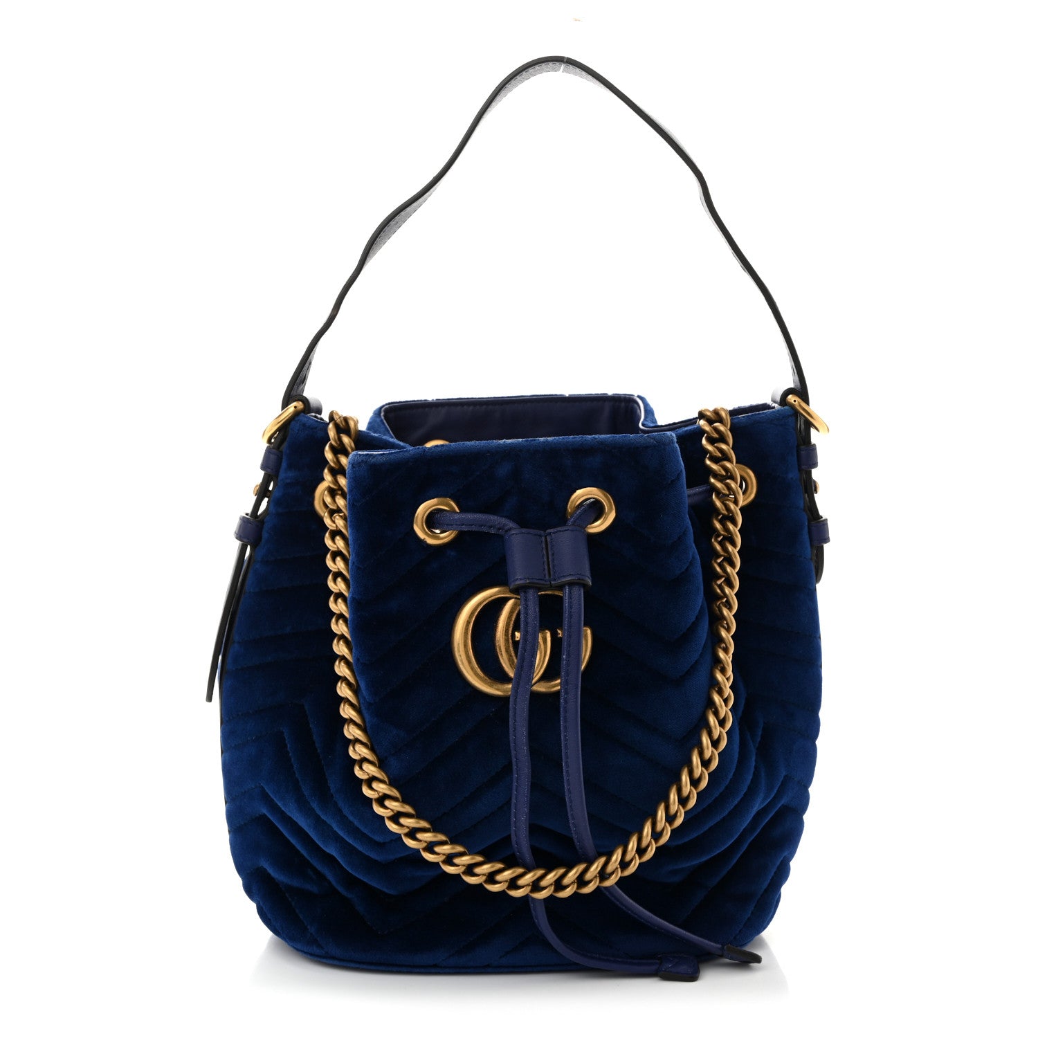 Gucci Velvet Matelasse GG Marmont Bucket Bag Cobalt Blue 1908754