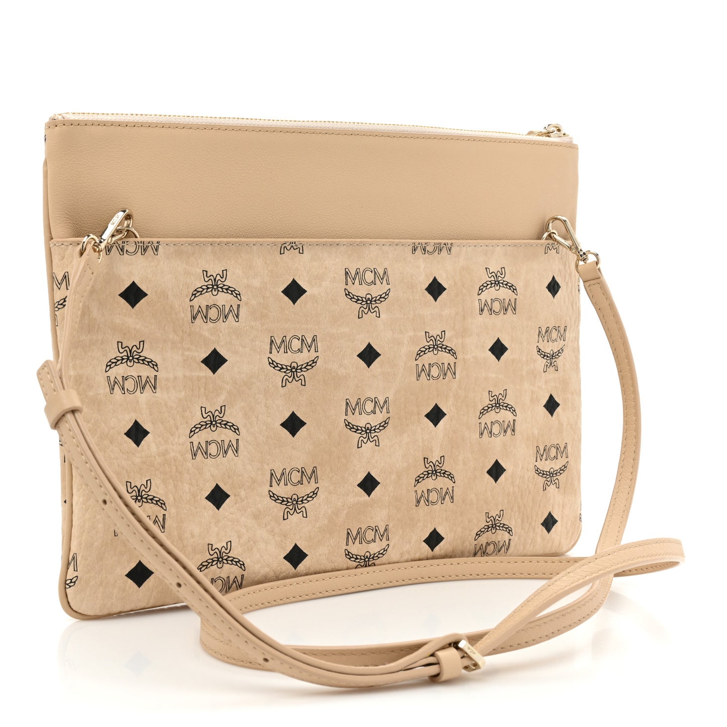 Visetos Medium Crossbody Pouch Beige