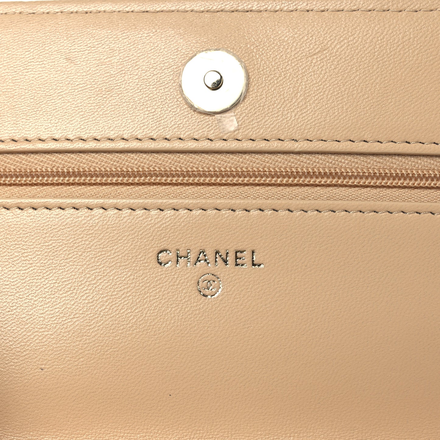 Lambskin Quilted Wallet On Chain WOC Beige